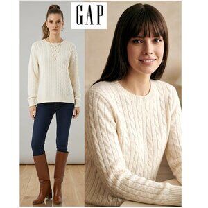 GAP - Classic angora blend cream long sleeve pullover cable knit sweater